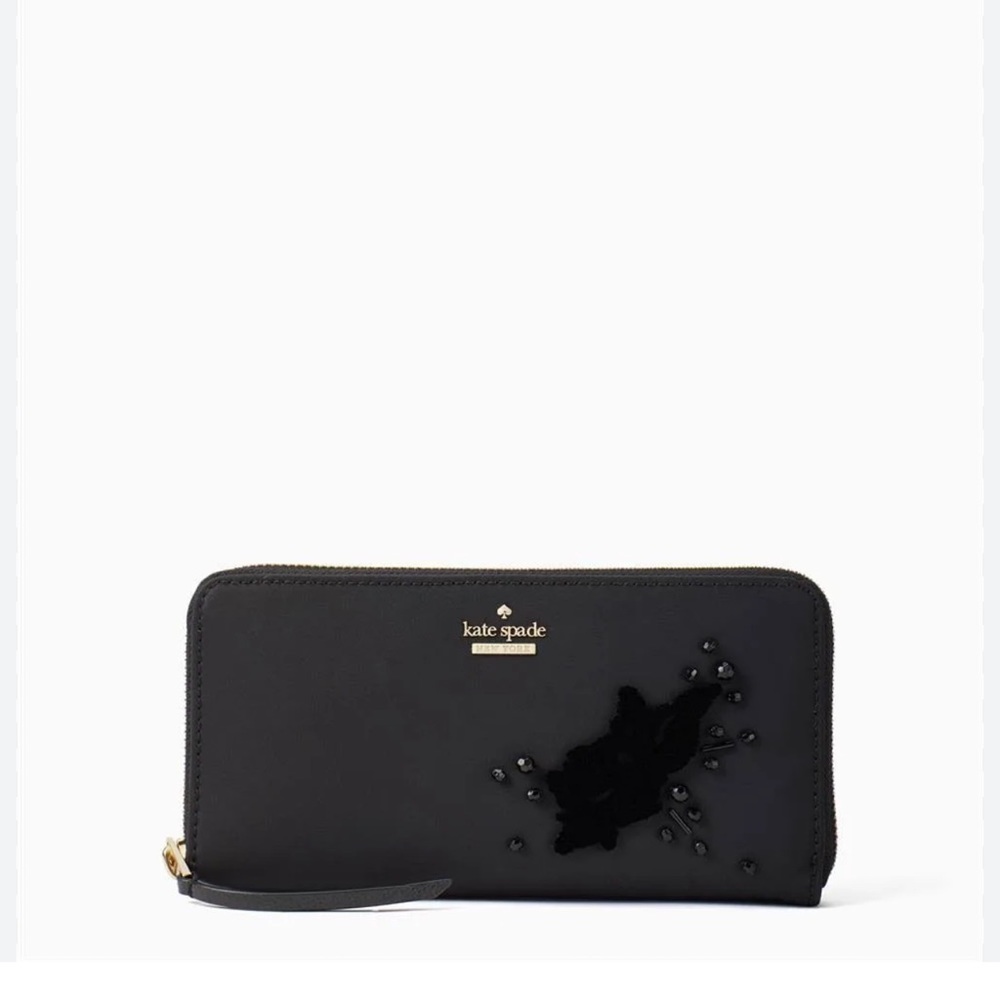 Kate Spade Black Dawn Place Embellished Neda Nylon Long Wallet Card Holder